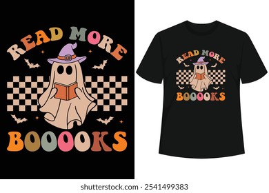 Cute Booooks Ghost Read More Books for kids, adults, teachers and book worms who love reading. Halloween top with cute kawaii ghost reading a book. 