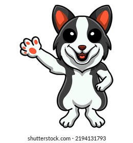Cute border collie dog cartoon waving hand
