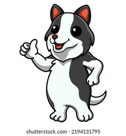 Cute border collie dog cartoon giving thumb up