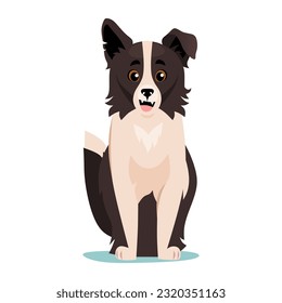 Cute border collie dog character isolated on a white background. Adorable sheepdog puppy with a happy face. Purebreed canine logo design concept. Cartoon vector illustration.