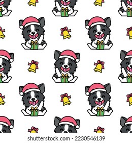 CUTE BORDER COLLIE DOG IS HOLDING PRESENT BOX SEAMLESS PATTERN