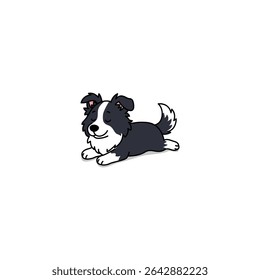 Cute border collie dog lying down with its eyes closed cartoon, looking peaceful and happy, vector illustration