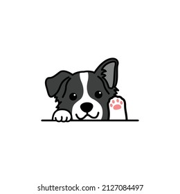 Cute border collie dog waving paw cartoon, vector illustration