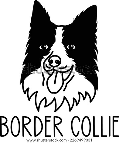 Cute border collie face. Dog head icon. Hand drawn isolated vector illustration in doodle style on white background