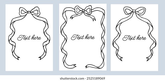 Cute border frame cards. Bow with ribbon frames template with space for text isolated on background. Frames with bows.