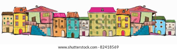 Cute Border Houses Stock Vector (Royalty Free) 82418569