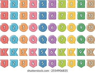 Cute bordered number icon set