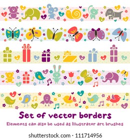 Cute borders with baby icons for your design. EPS 8 vector illustration.  Elements can also be used as Illustrator art brushes.