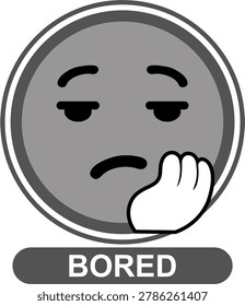 Cute bored emotion icon with uninterested facial expression. Modern flat vector emoji representing boredom and lack of interest. Editable illustration for emotional learning, mood tracking, apps, education, and social media.