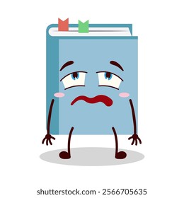 cute bored expression of blue book cartoon character
