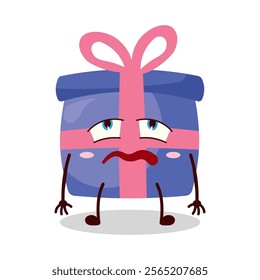 cute bored expression of blue gift box cartoon character
