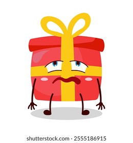 cute bored expression of red gift box cartoon character