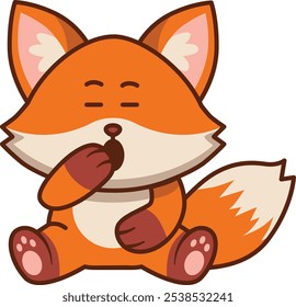 Cute Bored Fox Sitting and Yawning Illustration