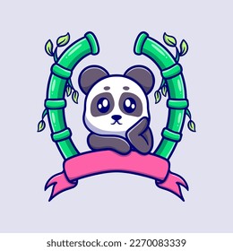Cute bored panda cartoon icon illustration. funny sticker for kids