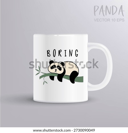 Cute bored panda illustration with boring word mug mockup