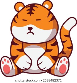 Cute bored Tiger Sitting Illustration