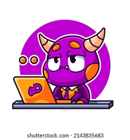 Monstruo aburrido en el trabajo caricatura ilustración de icono vectorial 