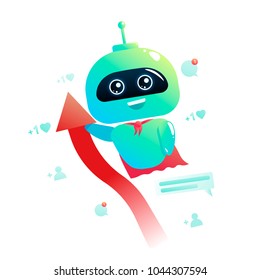 Cute bot character . Chatbot marketing. Online consultation. Vector cartoon illustration