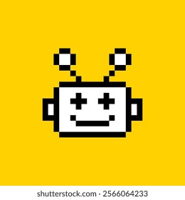 Cute bot pixel art icon. Chatbot 8 bit emoji. Naive childish design. Vintage retro sticker. Editable pixel vector illustration. Cute badge. Game abstract element. Y2k geometric shape for collage