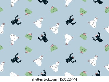 Cute botanical cactus seamless pattern with childish drawing. Vector illustration for kids and baby apparel fashion textile print.