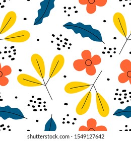 Cute botanical drawing seamless pattern scandinavian style. Vector illustration for fashion fabric ready to textile print.