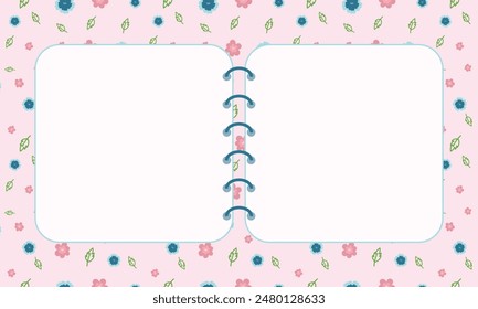 Cute botanical rectangular notepad frame with Hand drawn leaves and flowers background for wedding invitation and cards. 