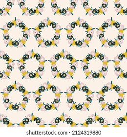Cute botanical seamless pattern with floral wreaths. Vector background, print, design