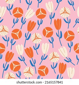 Cute botanical seamless pattern with flowers. Vector background, print, design