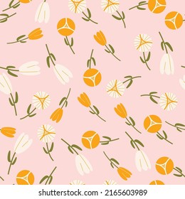 Cute botanical seamless pattern with flowers. Vector background, print, design