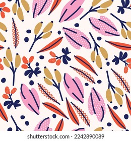 Patrón fino sin costura con flores y bayas. Fondo del vector, impresión, diseño