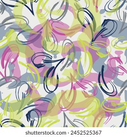 Cute botanical shapes, random childish doodle cutouts of tropical leaves, flowers and branches.  Marble pattern with floral background.