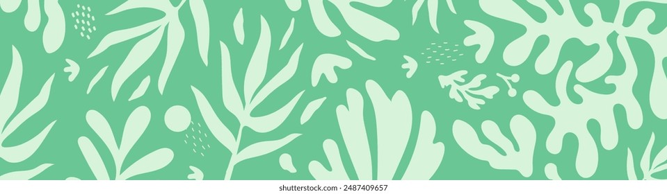 Cute botanical shapes, random childish doodle cutouts of tropical leaves, flowers and branches. Monochromatic nature inspired shapes-doodle collection. 