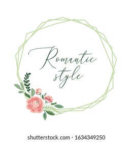 Cute botanical theme floral frame background with bouquets of hand drawn rustic roses flowers, leaves branches, neutral colors vector arrangements for greeting card, wedding invitation, spring design