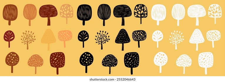 cute botanical tree design elements set