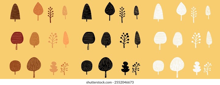 cute botanical tree design elements set