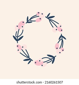 Cute botanical wreath illustration. Vector frame, card, print, design. 
