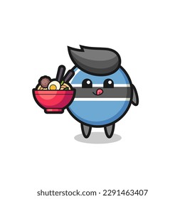 cute botswana flag badge character eating noodles , cute style design for t shirt, sticker, logo element