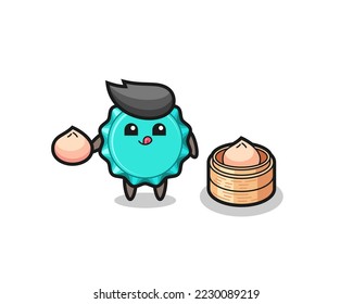 cute bottle cap character eating steamed buns , cute style design for t shirt, sticker, logo element
