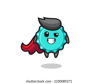 the cute bottle cap character as a flying superhero , cute style design for t shirt, sticker, logo element