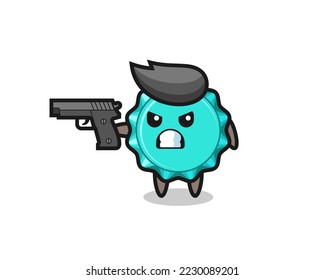 the cute bottle cap character shoot with a gun , cute style design for t shirt, sticker, logo element