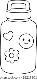 A Cute bottle with decorative stickers, including heart, smiley face, and flower design