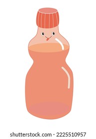 Cute bottle with funny face. Cute School Supplies. Vector, kawaii