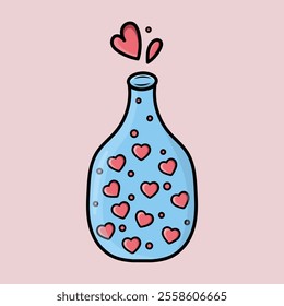 Cute bottle with hearts for Valentine's day