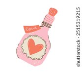 Cute Bottle of Love Potion. Retro Halloween Isolated stickers