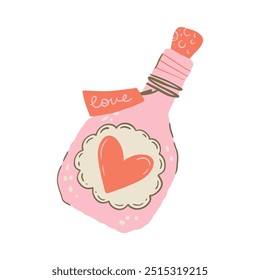 Cute Bottle of Love Potion. Retro Halloween Isolated stickers