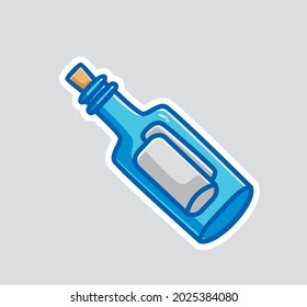 cute bottle message in the ocean. cartoon object concept Isolated illustration. Flat Style suitable for Sticker Icon Design Premium Logo vector