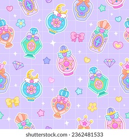 Cute bottle parfume doodle seamless pattern illustration