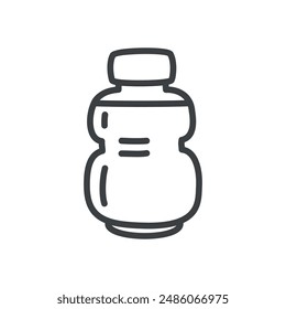 Cute bottled water icon. Hand drawn monochrome illustration of a plastic bottle of water isolated on a white background. Kawaii sticker. Vector 10 EPS.