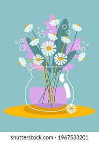 Cute bouquet of daisies in a vase. Vector illustration.