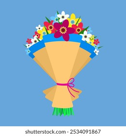 Buquê bonito de flores. Flores de buquê de casamento, flores de buquê de aniversário, ilustração vetorial em design plano